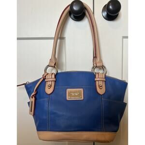Tignanello Satchel Handbag Denim Blue Pebble Leather Purse Double Shoulder Bag